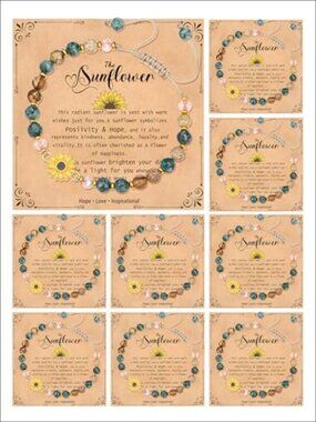 9PC Sunflower Charm Bracelets Adjustable Stainless Steel Stone Bead Gift Set